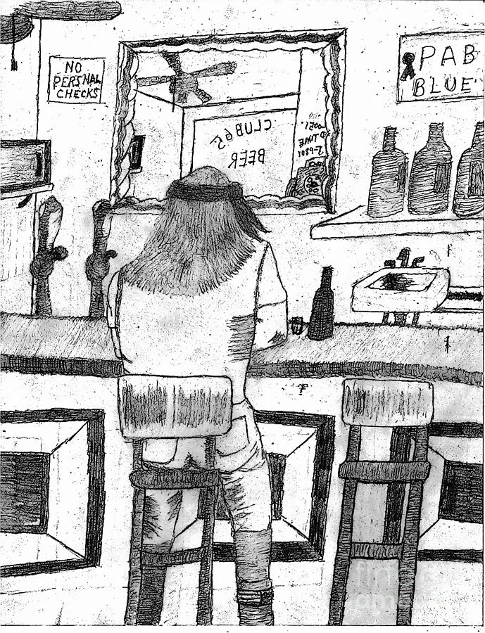 Bottle Drawing - Club 65 by Victor Sexton