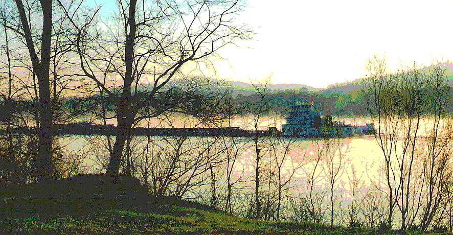 Coal Barge in Ohio River Mist Photograph by Padre Art