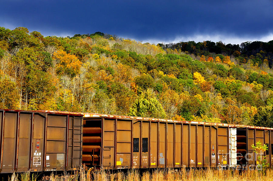 Coal Cars And Fall Color Photograph