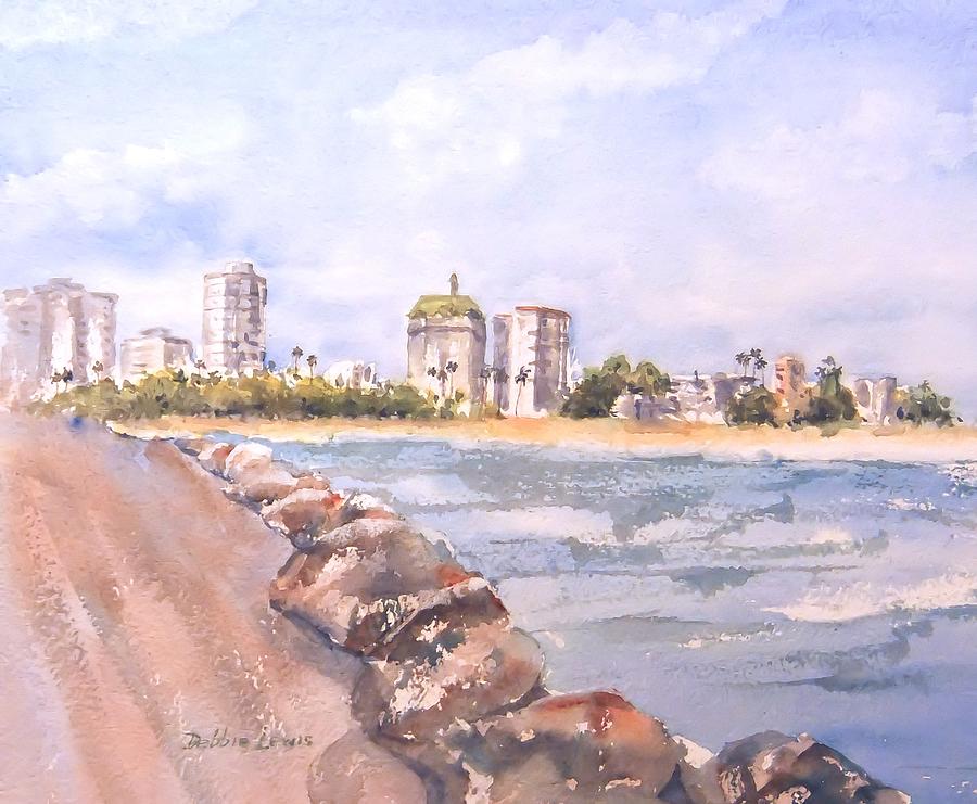 Coastline Just East of Downtown Long Beach Painting by Debbie Lewis
