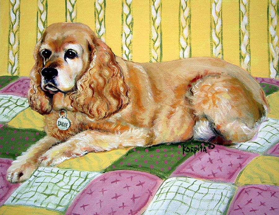 Cocker Spaniel on Quilt Painting by Rebecca Korpita