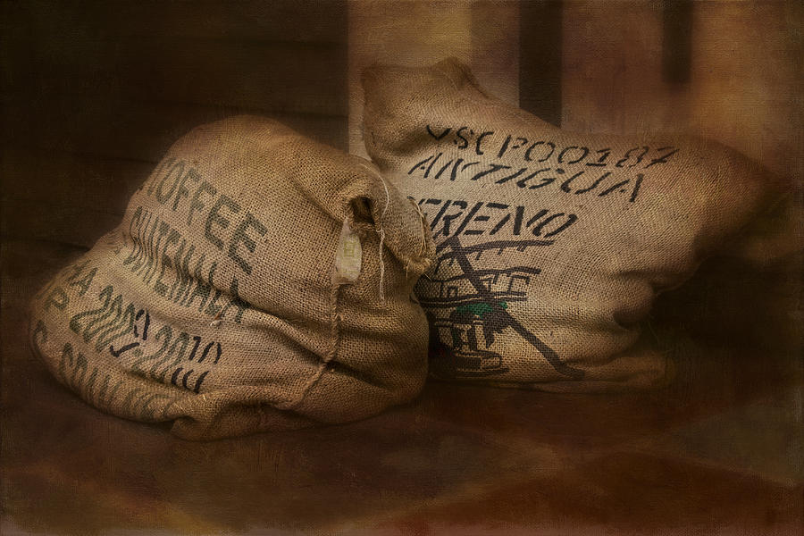 Coffee Photograph - Coffee Beans in Burlap Bags by Susan Candelario