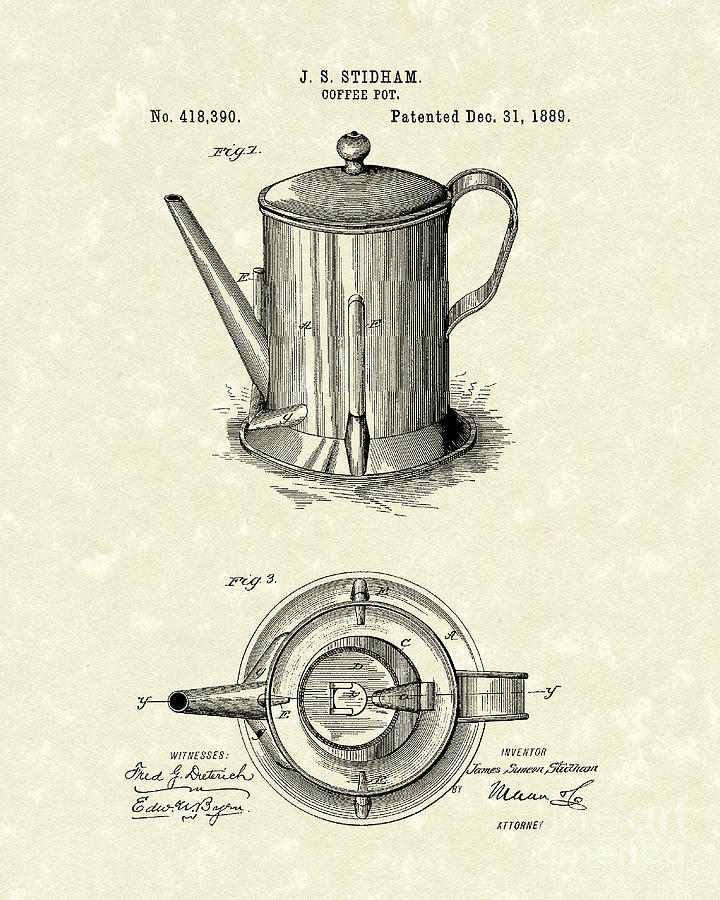 Coffee Pot 1889 Patent Art  Drawing by Prior Art Design