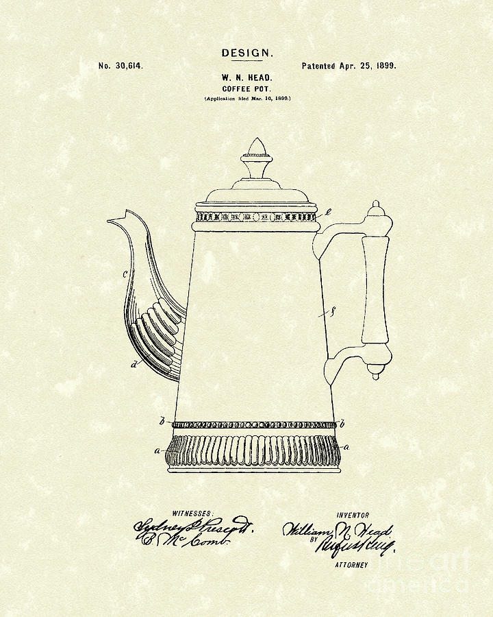 Coffee Pot Design 1899 Patent Art Drawing by Prior Art Design - Fine ...