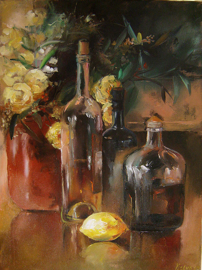 Bottle Painting - Cognac by Nelya Shenklyarska