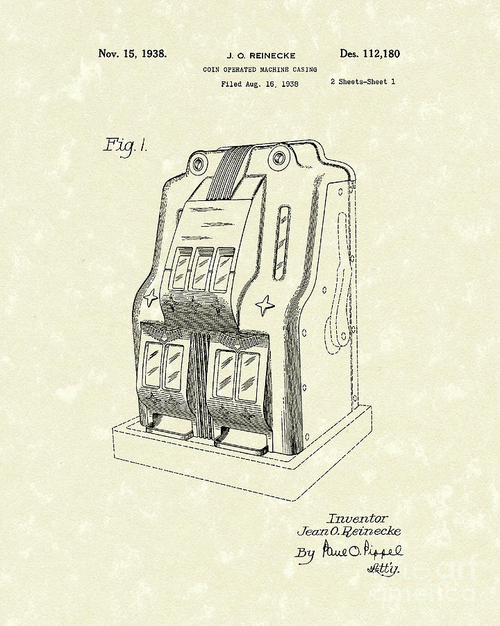 Coin Operated Casino Machine 1938 Patent Art Drawing by Prior Art Design