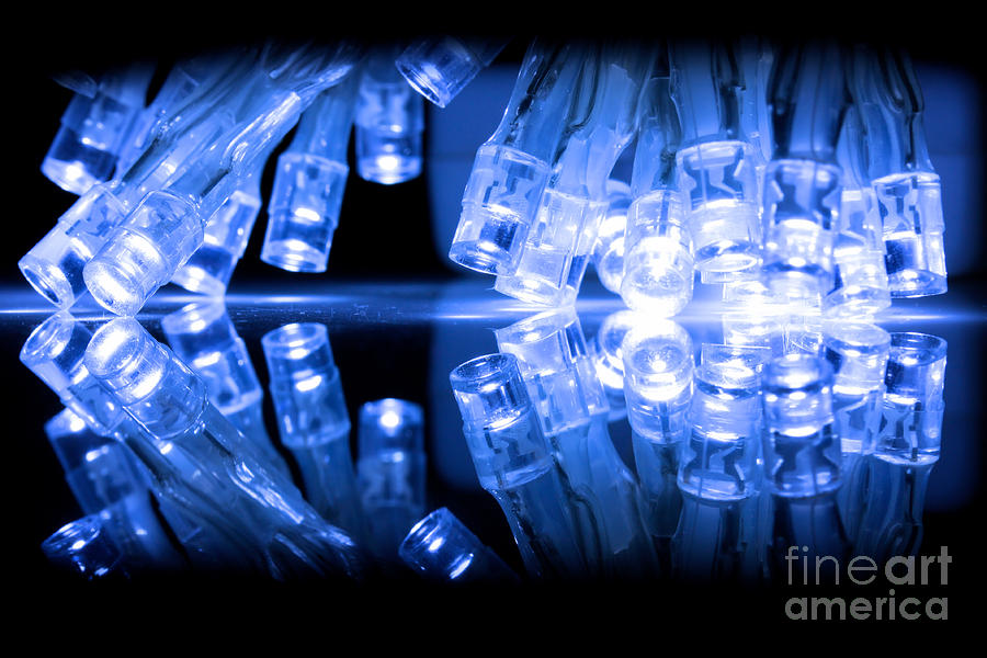 Cold blue LED lights closeup Photograph by Simon Bratt