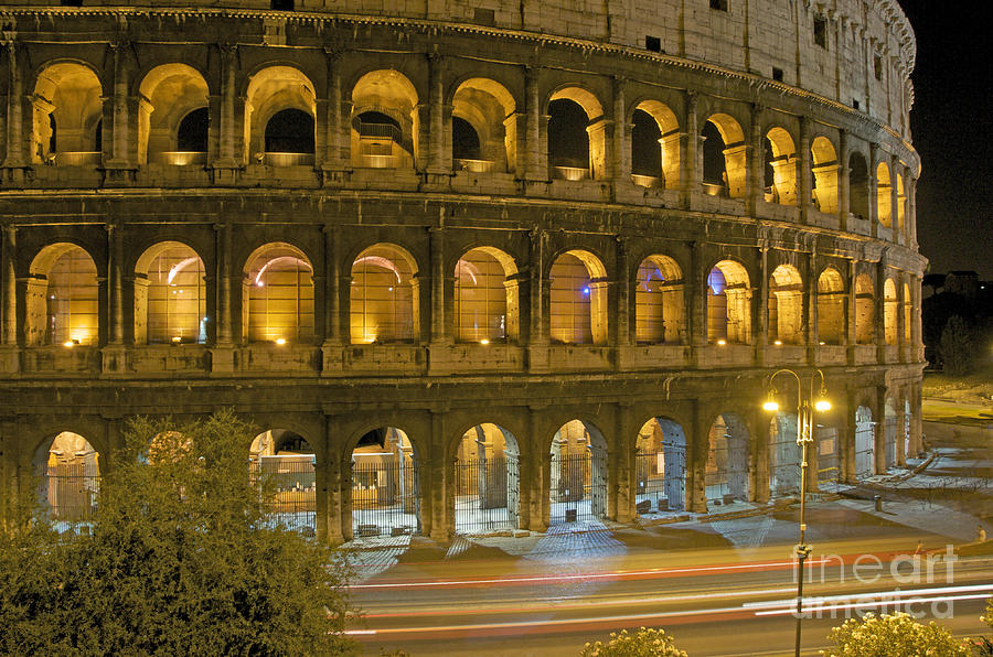 Architecture Photograph - Coliseum  illuminated at night. Rome by Bernard Jaubert