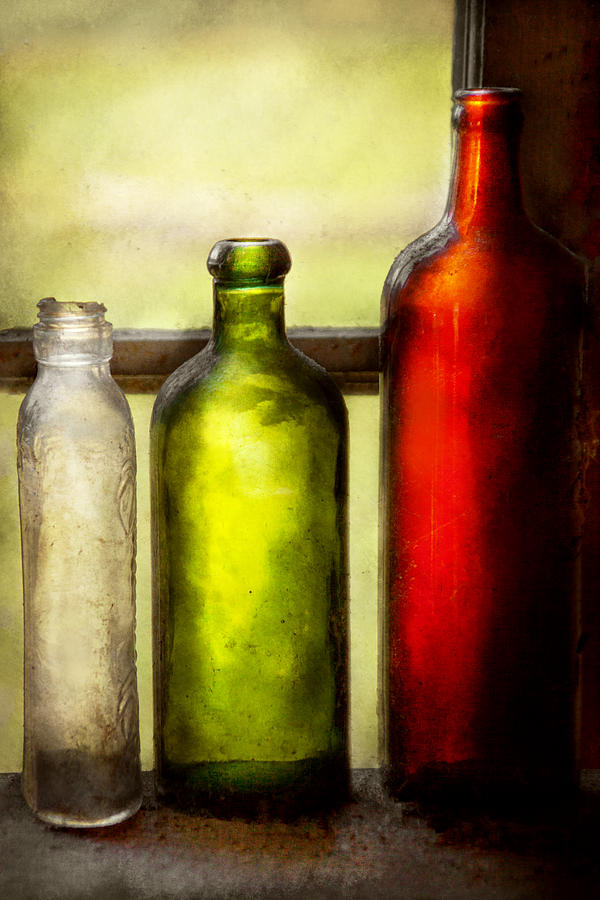 Bottle Photograph - Collector - Bottles - Still life of three bottles  by Mike Savad
