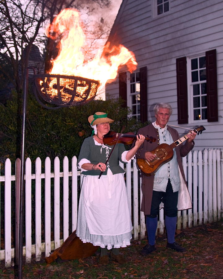 18 Century Clothing Photograph - Colonial Musicians by Firelight by Sally Weigand