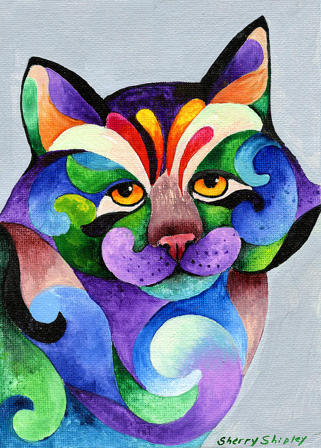 Cat Painting - Color Me Smug by Sherry Shipley