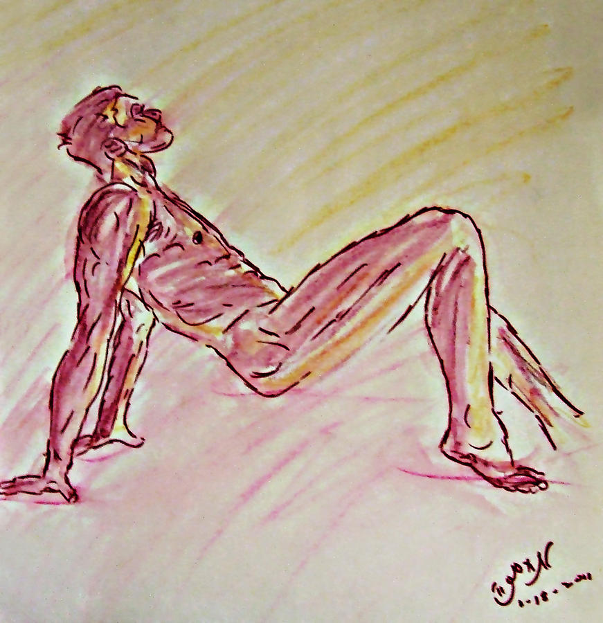 Color Sketch of Classic Male Nude Figure Contemporary Lyrical Dance Naked Man Drawing Pose Vitality Painting by M Zimmerman