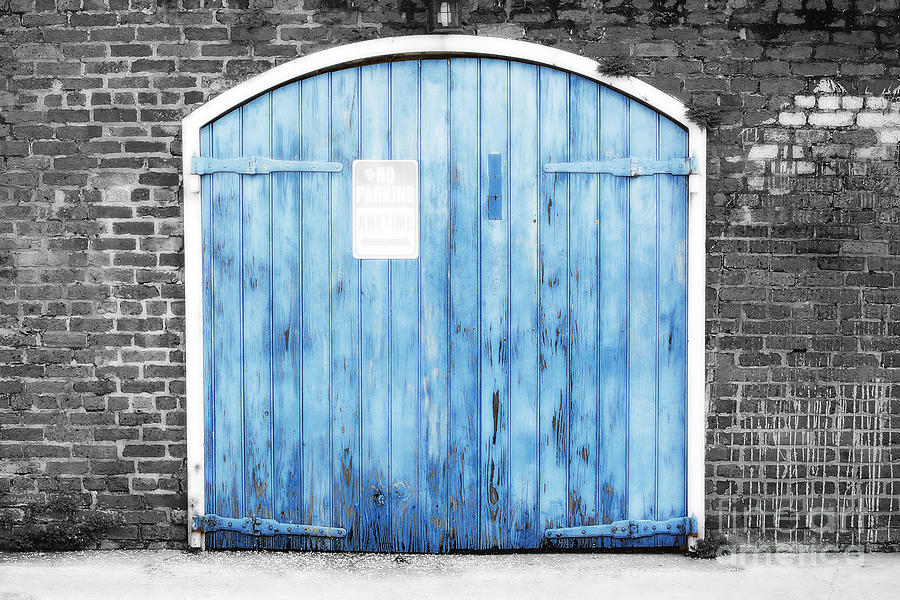 Colorful Blue Garage Door French Quarter New Orleans Color Splash Black and White and Diffuse Glow Photograph by Shawn OBrien