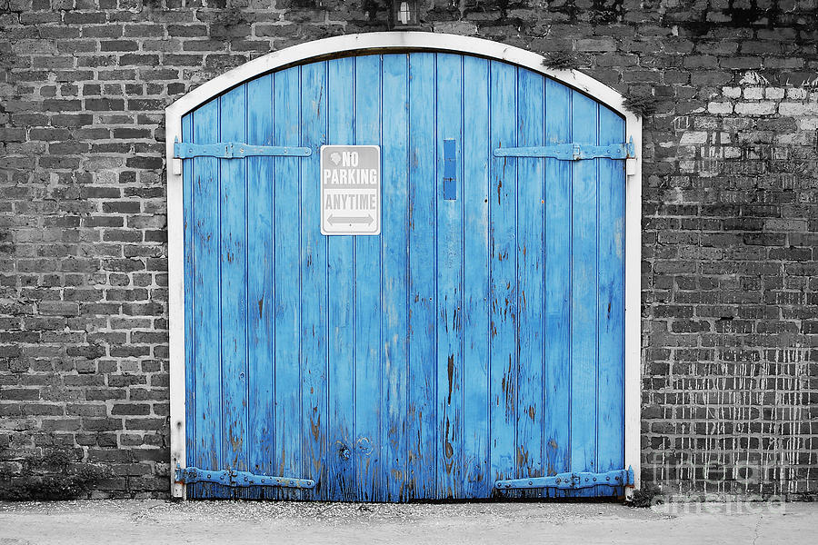 Colorful Blue Garage Door French Quarter New Orleans Color Splash Black and White Photograph by Shawn OBrien