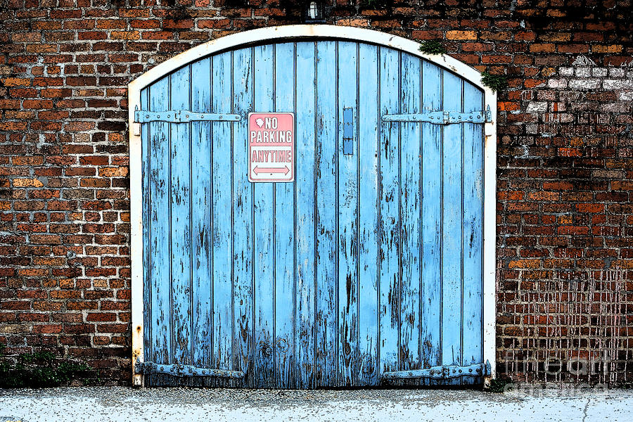 Colorful Blue Garage Door French Quarter New Orleans Ink Outlines Digital Art Photograph by Shawn OBrien