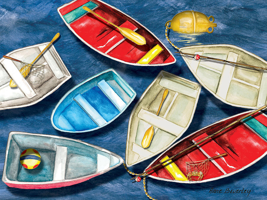 Colorful Boats Painting by Anne Beverley-Stamps