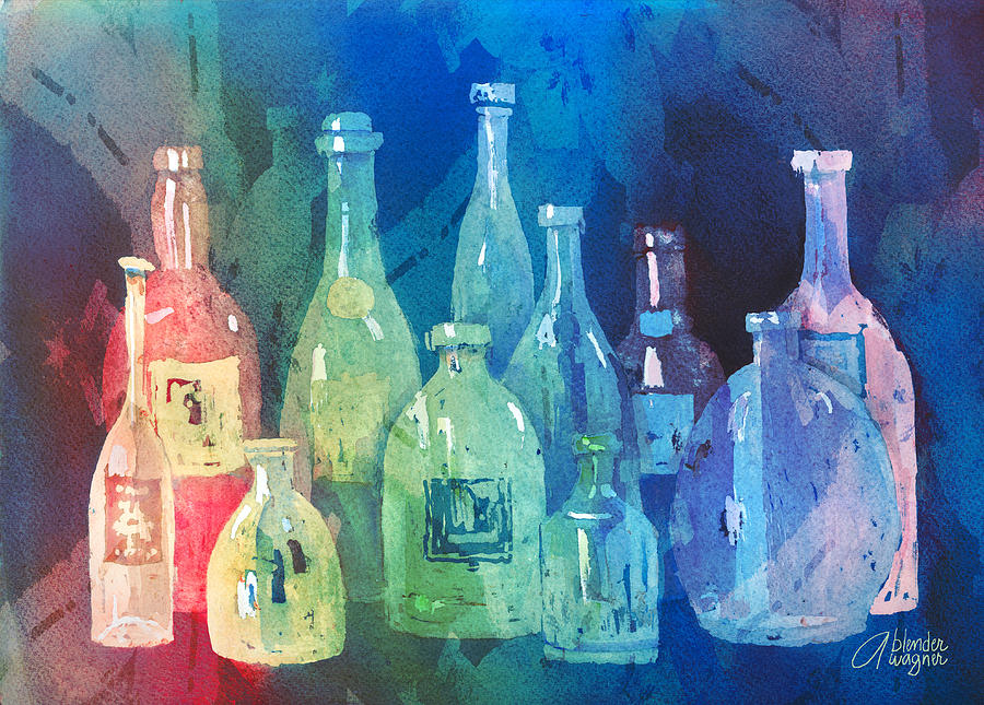 Colorful Bunch Of Bottles Painting by Arline Wagner