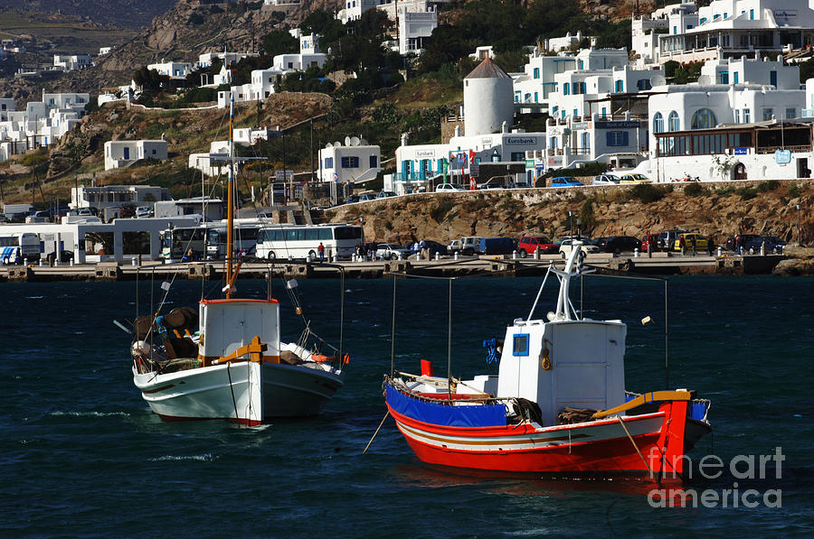 Colorful Fishing Boats Mykonos Photograph by Bob Christopher