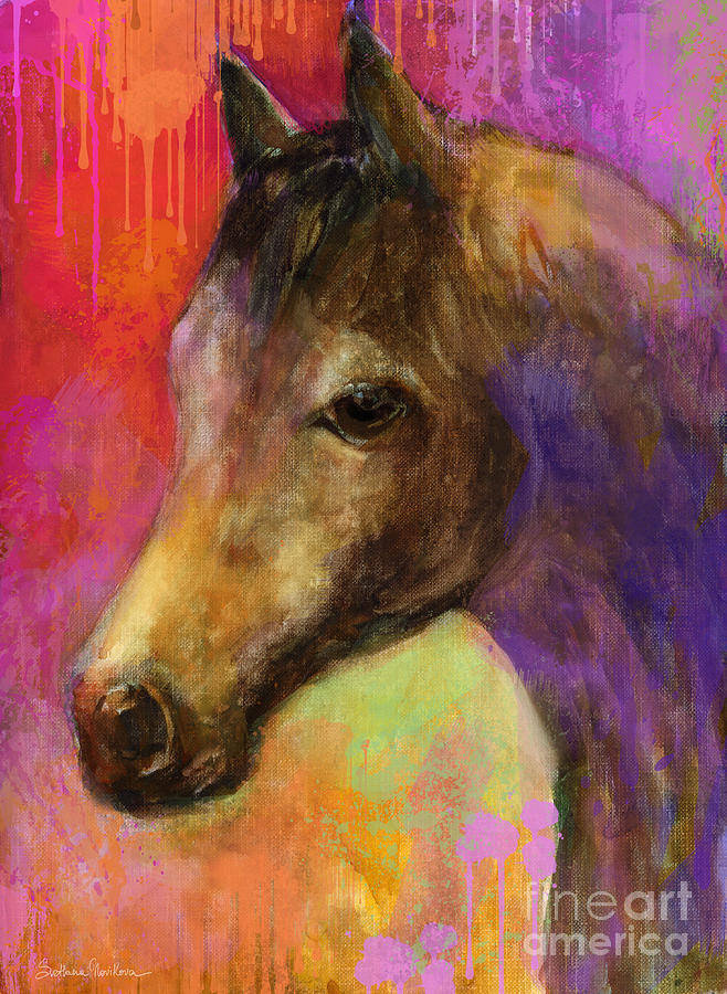 Colorful impressionistic pensive horse painting print Painting by Svetlana Novikova