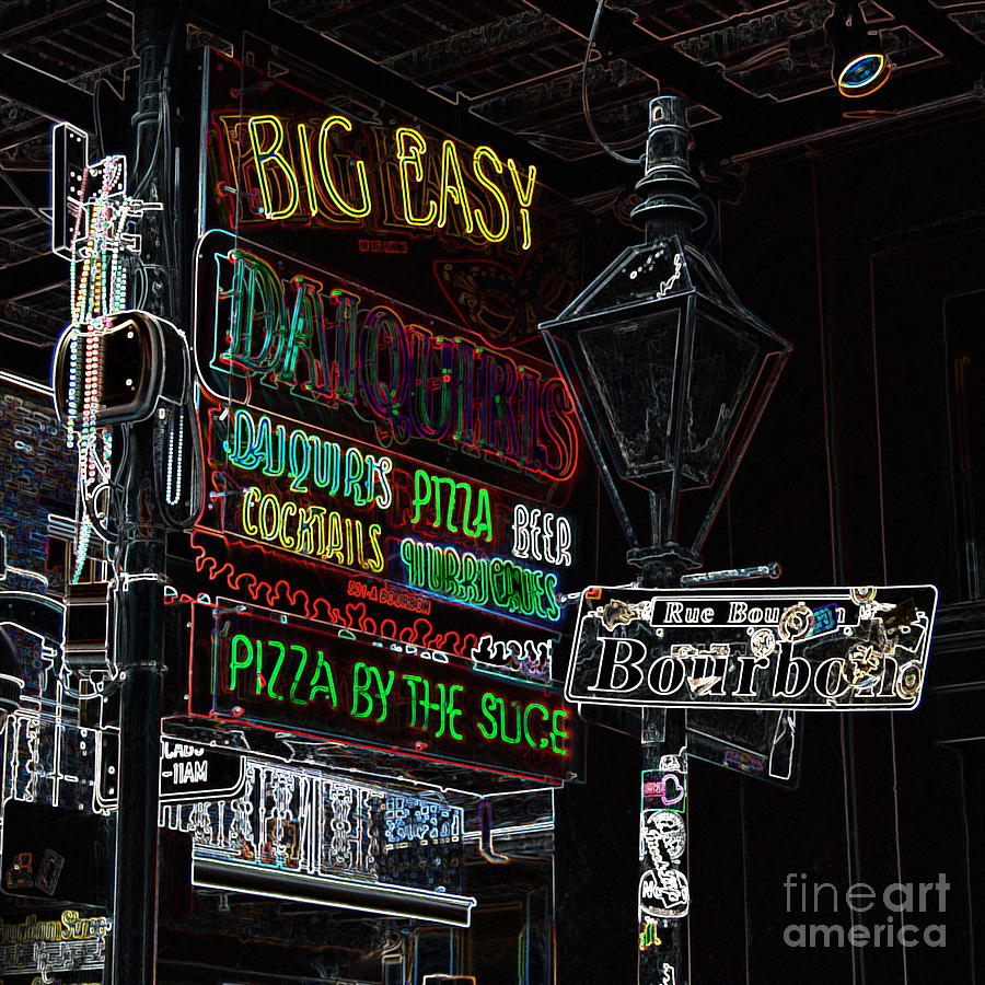 Colorful Neon Sign on Bourbon Street Corner French Quarter New Orleans Glowing Edges Digital Art Digital Art by Shawn OBrien
