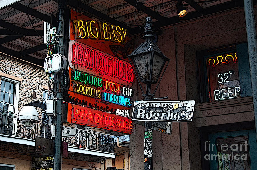 New Orleans Digital Art - Colorful Neon Sign on Bourbon Street Corner French Quarter New Orleans Poster Edges Digital Art by Shawn OBrien