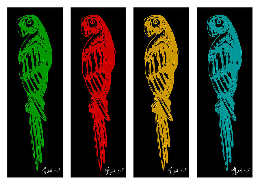Parrot Digital Art - Colorful Tropical Parrot Abstract Parrot Ink Sketch Digital and Original Art by MADART by Megan Aroon