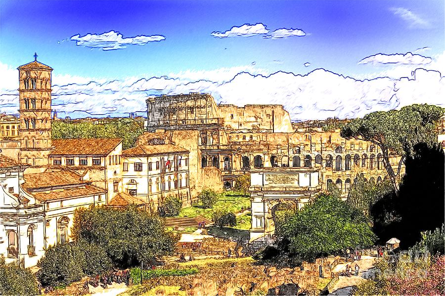 Colosseum and roman forum Mixed Media by Stefano Senise