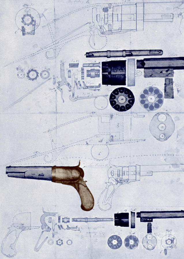 Samuel Colt Photograph - Colt Pistol, Us Patent Diagram by Science Source