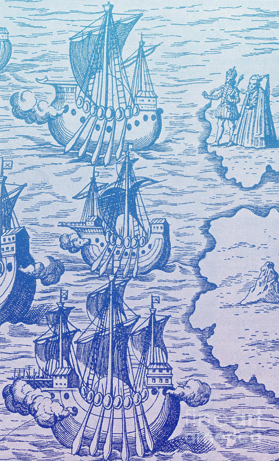 Columbus Caravels Depart Spain, 1492 Photograph by Photo Researchers