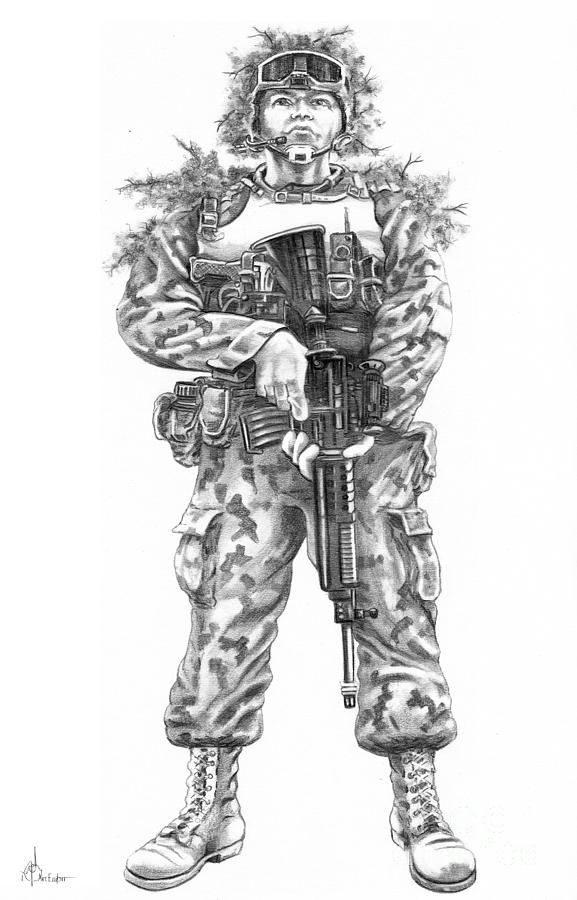 Combat Soldier Drawing by Murphy Elliott