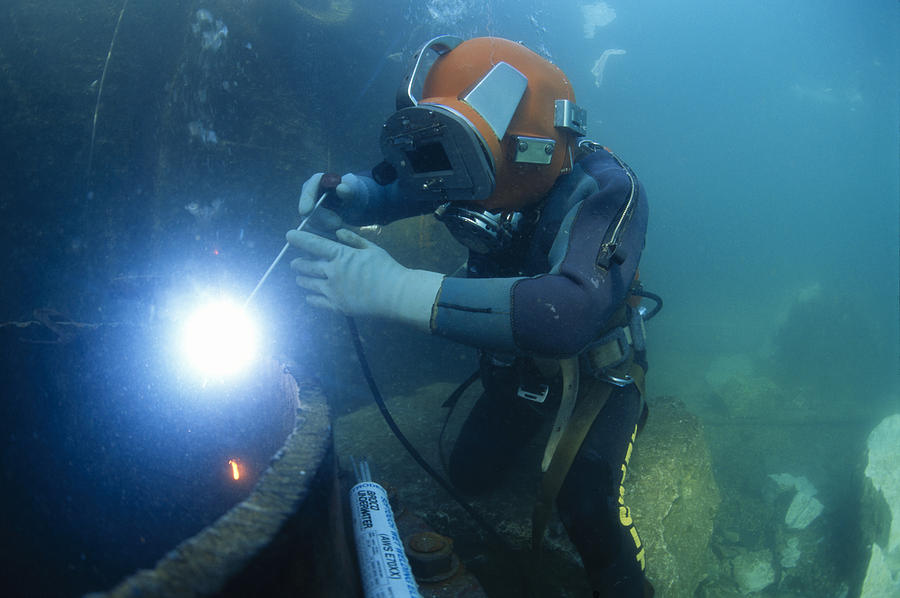 Commercial Diver Welding Photograph by Alexis Rosenfeld