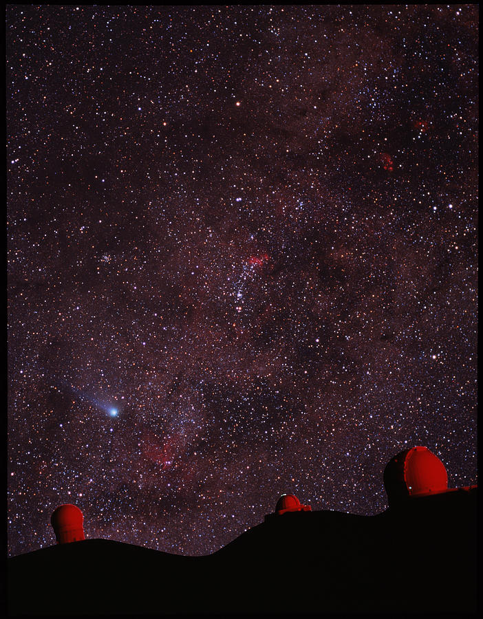 Halley's Comet Photograph - Composite Image Of Halleys Comet & Mauna Kea by Magrath Photographynielsen