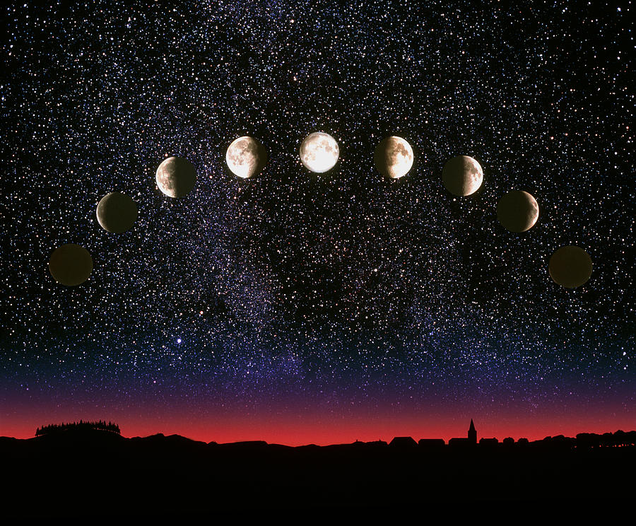 Moon Photograph - Composite Time-lapse Image Of The Lunar Phases by John Sanford