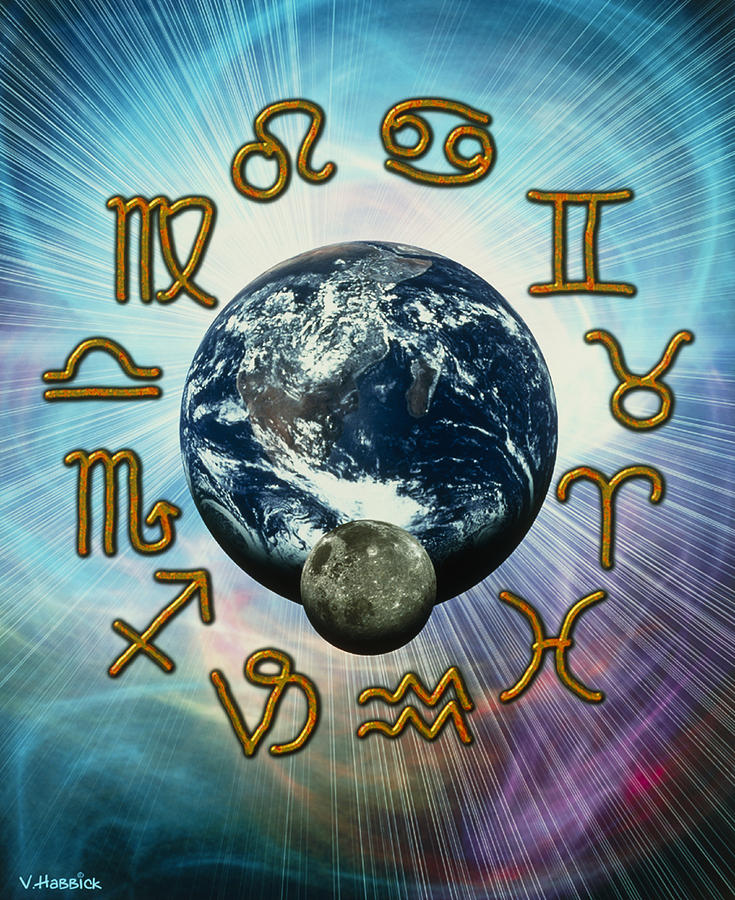 Zodiac Photograph - Computer Artwork Of The Zodiac Signs Around Earth by Victor Habbick Visions