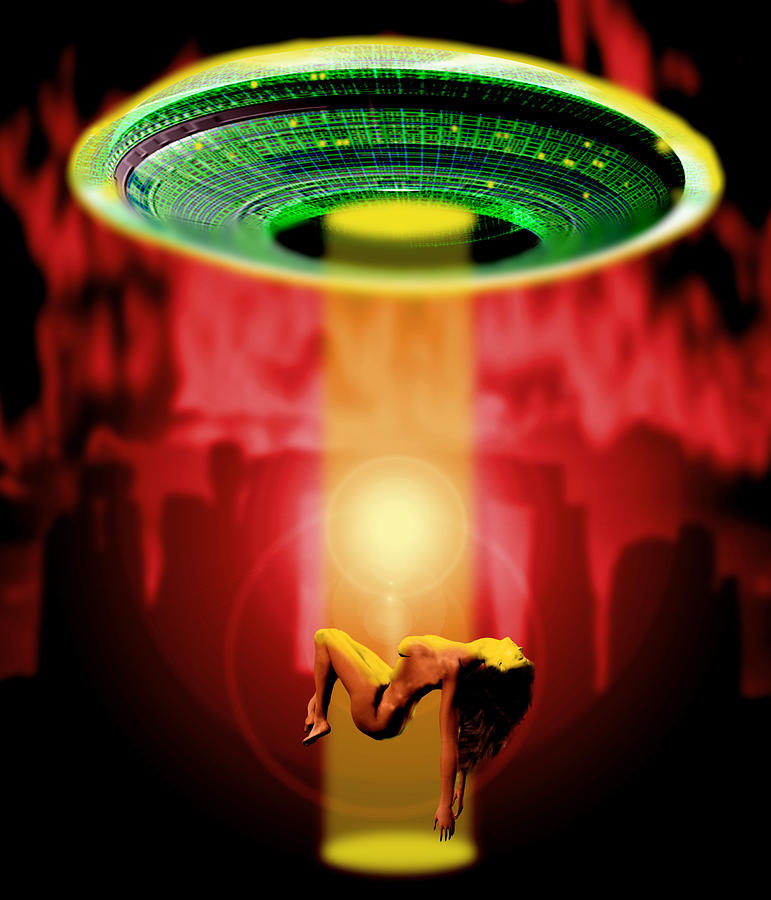 Alien Photograph - Computer Artwork Of Woman Being Abducted By Aliens by Victor Habbick Visions