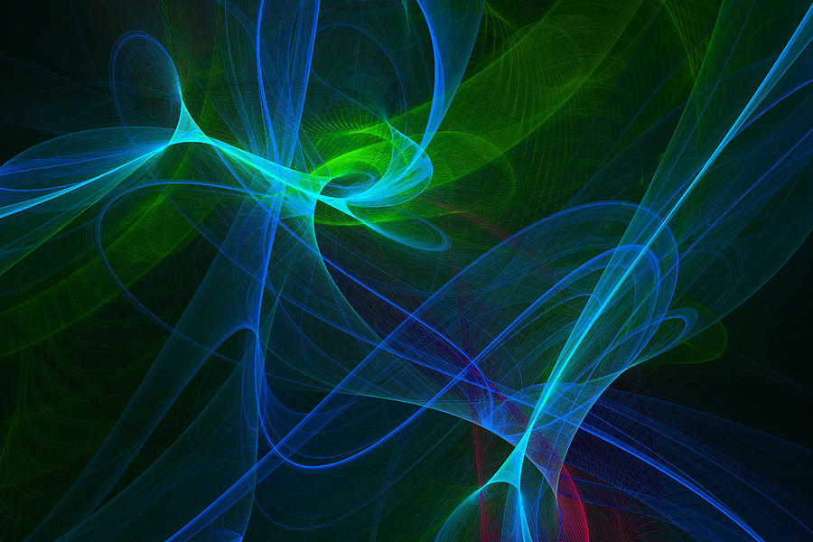 Computer Generated Green Blue Abstract Fractal Flame Modern Art Digital Art by Keith Webber Jr