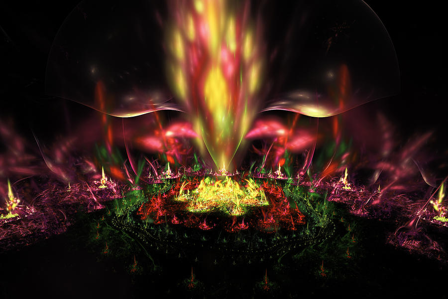 Computer Generated Red Yellow Green Abstract Fractal Flame Digital Art by Keith Webber Jr
