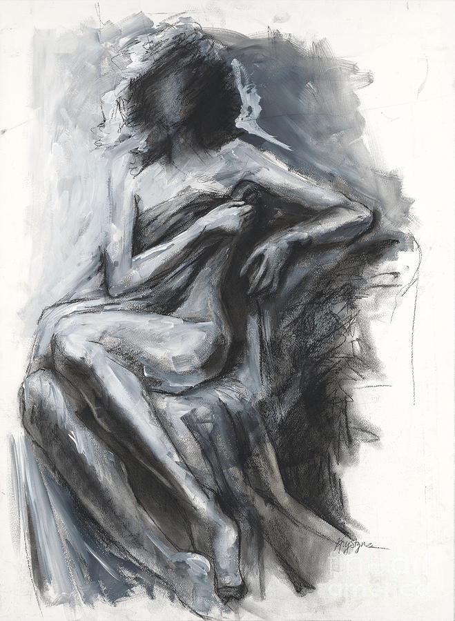Black And White Mixed Media - Concealed Woman with Drapery by Kristina Laurendi Havens