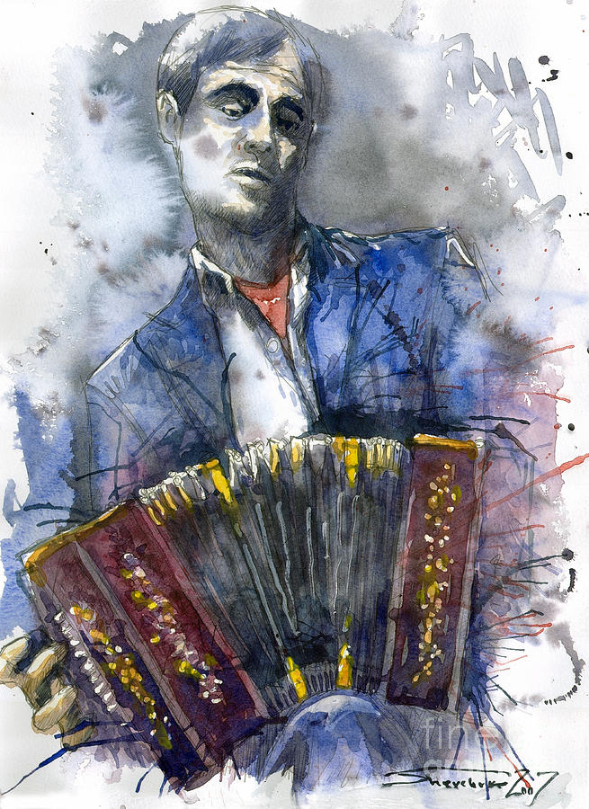 Concertina player Painting by Yuriy Shevchuk