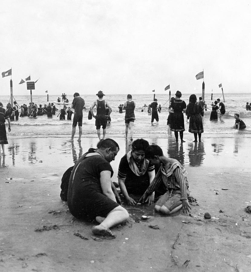 Coney Island Beach Goers - c 1906 Photograph by International  Images