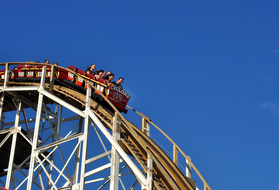Blue Sky Photograph - Coney Island Cyclone by Diane Lent