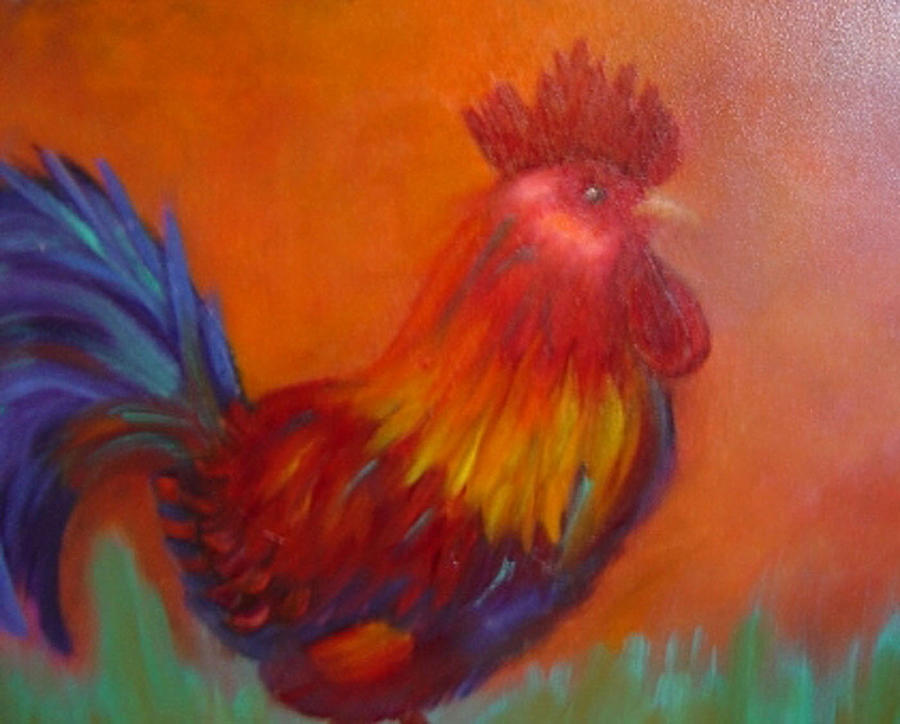 Confident Rooster Painting by Margaret Harmon