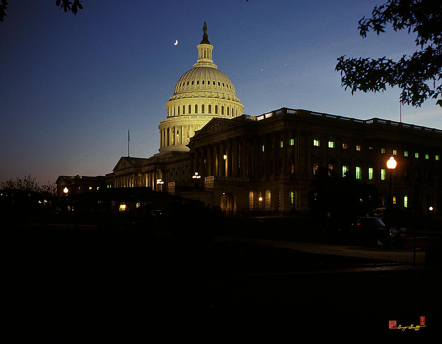 Conjunction of Moon Venus and Jupiter over the U S Capitol 15Q Photograph by Gerry Gantt