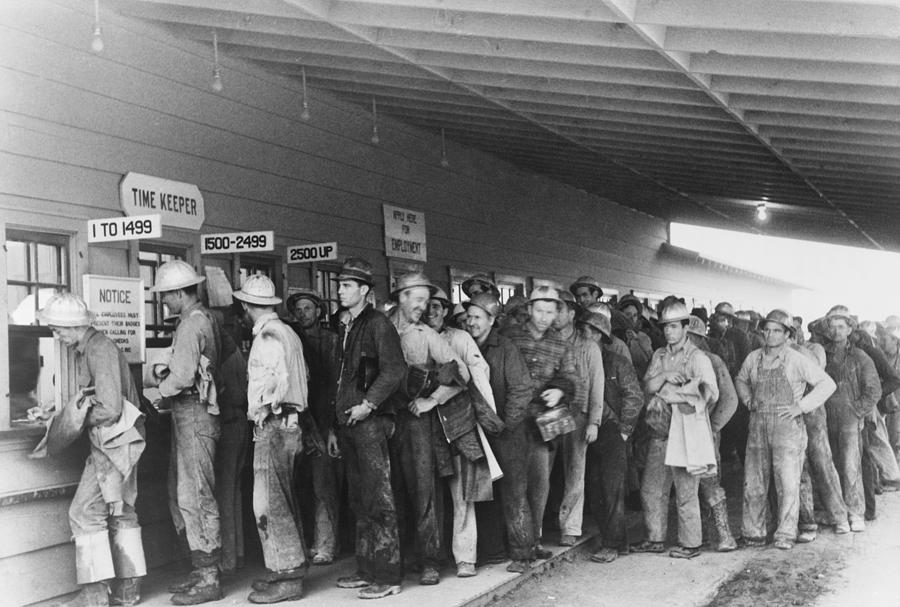 History Photograph - Construction Workers Lined Up On Payday by Everett