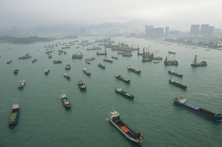 Container Ships In Hong Kong Harbor Photograph by Justin ...