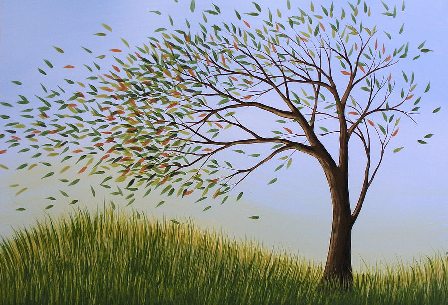 Tree Painting - Contemporary Tree Art Blowing Away by Amy Giacomelli