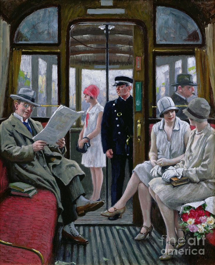 Paul Fischer Painting - Copenhagen Tram by Paul Fischer