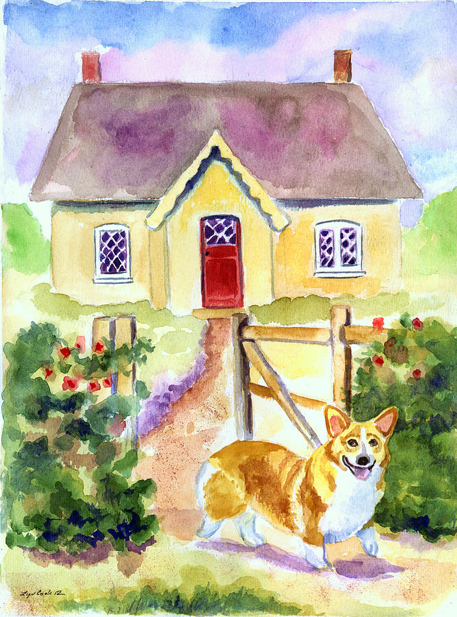 Dog Painting - Corgi Cottage Sunny Day by Lyn Cook