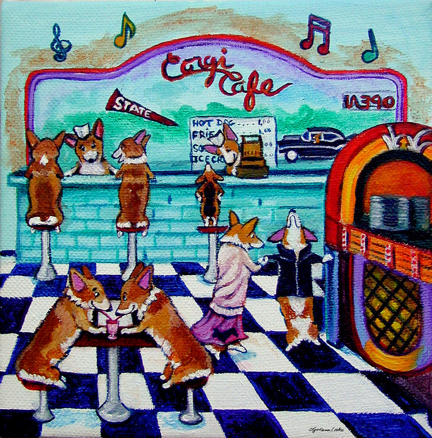 Dog Painting - Corgi Soda Shop Romance by Lyn Cook
