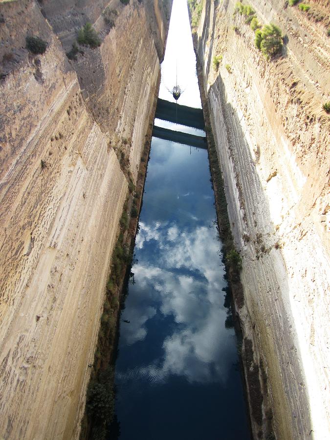 Corinth Canal Sail Boat and Sky Reflection in Water in Greece Photograph by John Shiron
